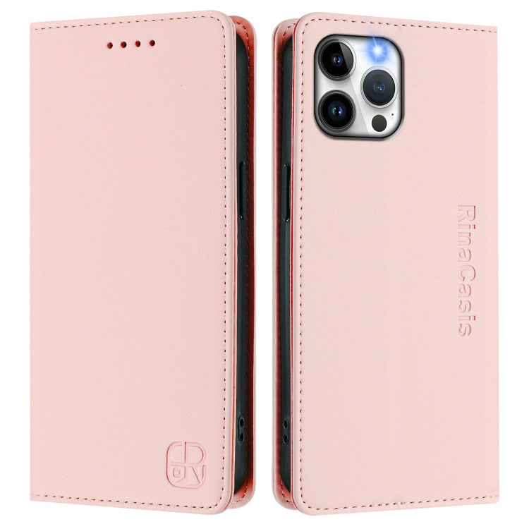 For iPhone 12 / 12 Pro RC01 Dual-Folded Magnetic Suction RFID Leather Phone Case
