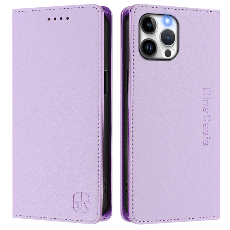 For iPhone 12 / 12 Pro RC01 Dual-Folded Magnetic Suction RFID Leather Phone Case