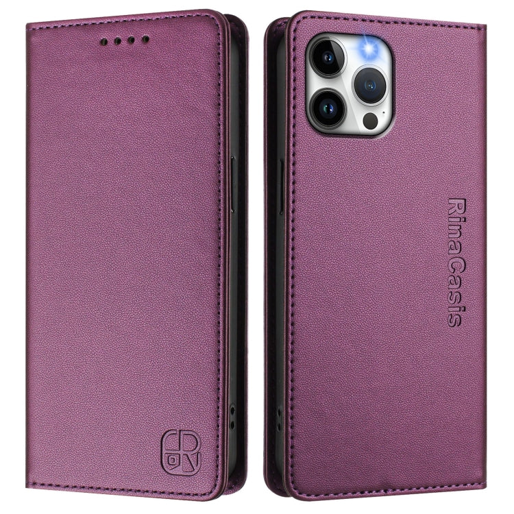 For iPhone 12 / 12 Pro RC01 Dual-Folded Magnetic Suction RFID Leather Phone Case
