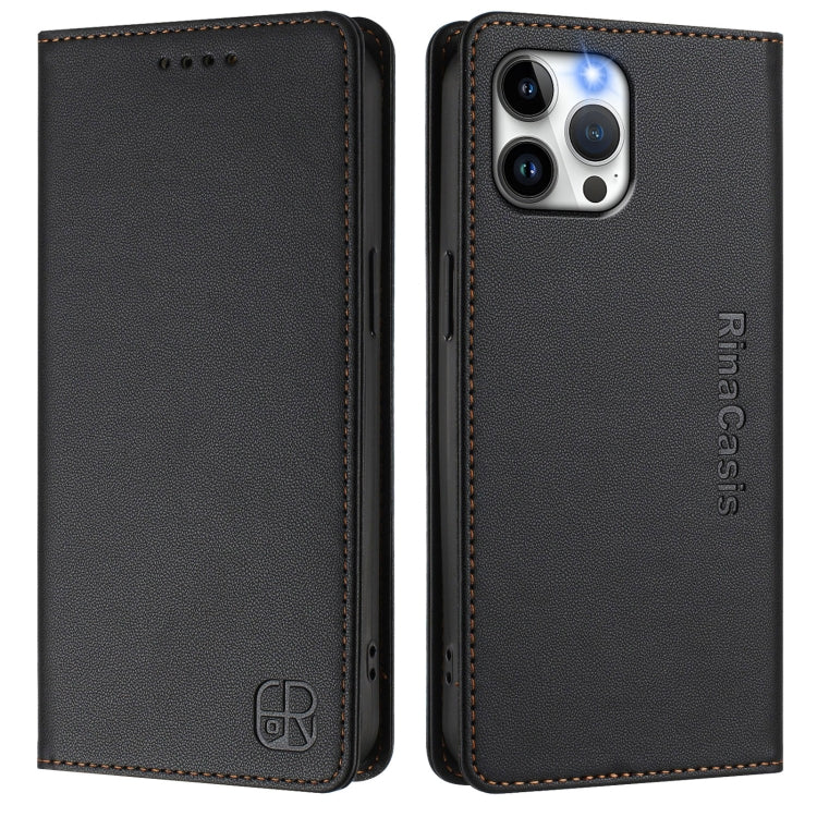 For iPhone 12 Pro Max RC01 Dual-Folded Magnetic Suction RFID Leather Phone Case