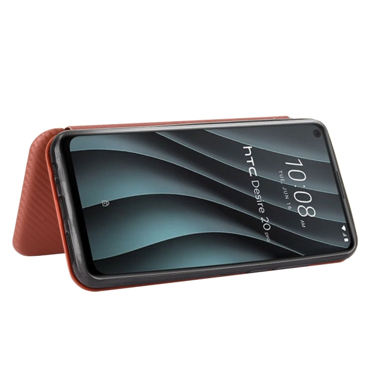 For HTC Desire 20 Pro Carbon Fiber Texture Horizontal Flip TPU + PC + PU Leather Case with Card Slot