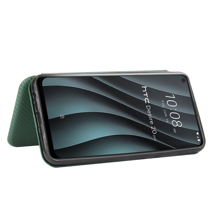 For HTC Desire 20 Pro Carbon Fiber Texture Horizontal Flip TPU + PC + PU Leather Case with Card Slot