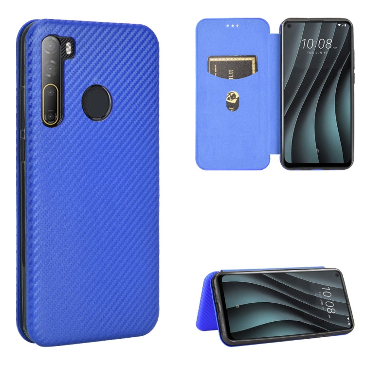 For HTC Desire 20 Pro Carbon Fiber Texture Horizontal Flip TPU + PC + PU Leather Case with Card Slot