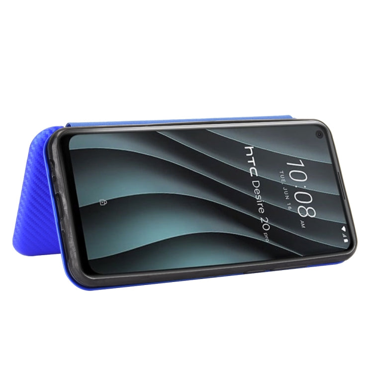 For HTC Desire 20 Pro Carbon Fiber Texture Horizontal Flip TPU + PC + PU Leather Case with Card Slot