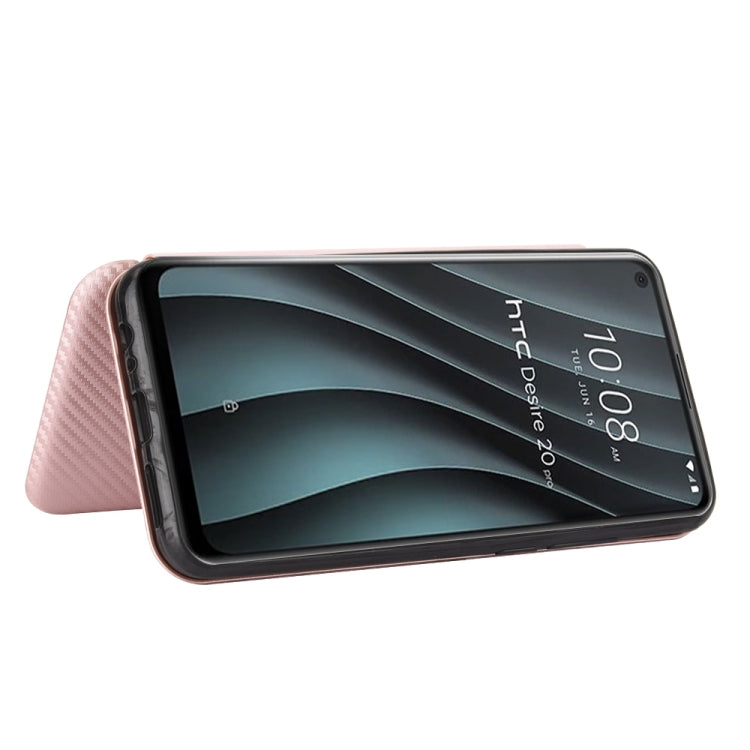 For HTC Desire 20 Pro Carbon Fiber Texture Horizontal Flip TPU + PC + PU Leather Case with Card Slot