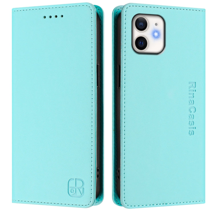 For iPhone 12 mini RC01 Dual-Folded Magnetic Suction RFID Leather Phone Case