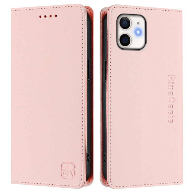 For iPhone 12 mini RC01 Dual-Folded Magnetic Suction RFID Leather Phone Case