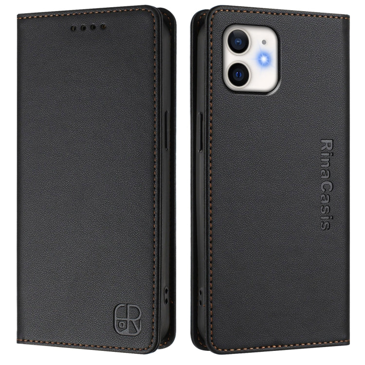 For iPhone 12 mini RC01 Dual-Folded Magnetic Suction RFID Leather Phone Case