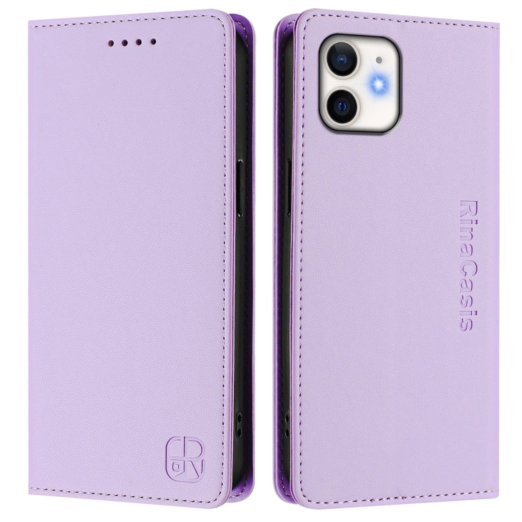 For iPhone 12 mini RC01 Dual-Folded Magnetic Suction RFID Leather Phone Case