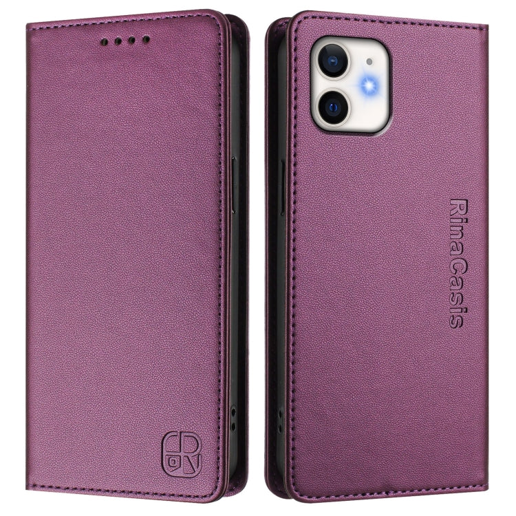 For iPhone 12 mini RC01 Dual-Folded Magnetic Suction RFID Leather Phone Case