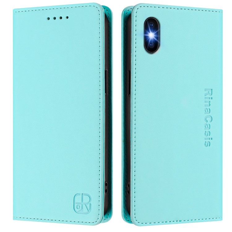For iPhone X / XS RC01 Dual-Folded Magnetic Suction RFID Leather Phone Case