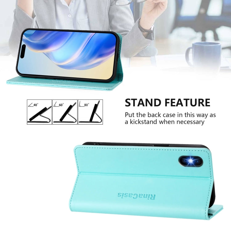 For iPhone X / XS RC01 Dual-Folded Magnetic Suction RFID Leather Phone Case