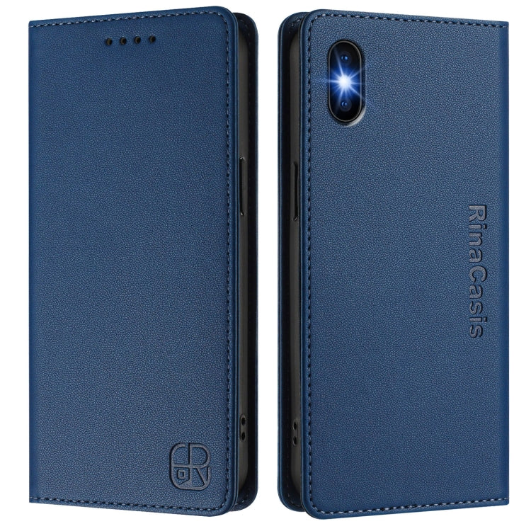 For iPhone X / XS RC01 Dual-Folded Magnetic Suction RFID Leather Phone Case