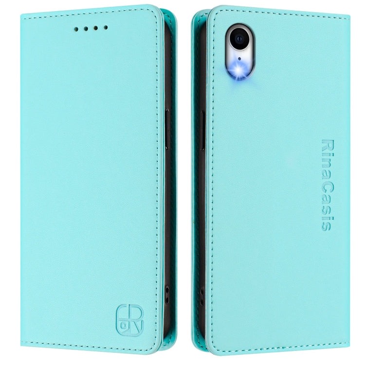 For iPhone XR RC01 Dual-Folded Magnetic Suction RFID Leather Phone Case