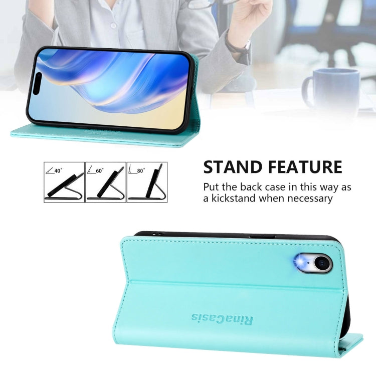 For iPhone XR RC01 Dual-Folded Magnetic Suction RFID Leather Phone Case