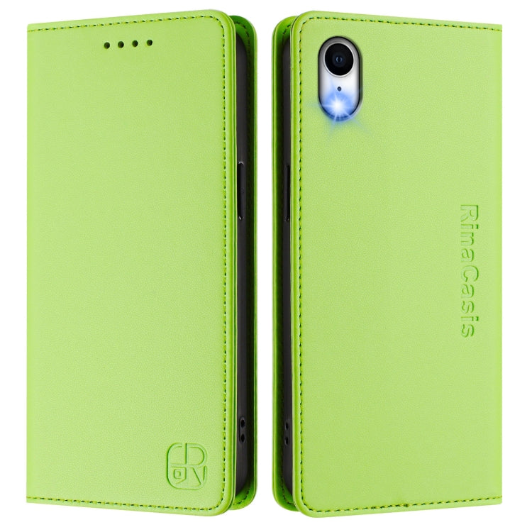 For iPhone XR RC01 Dual-Folded Magnetic Suction RFID Leather Phone Case