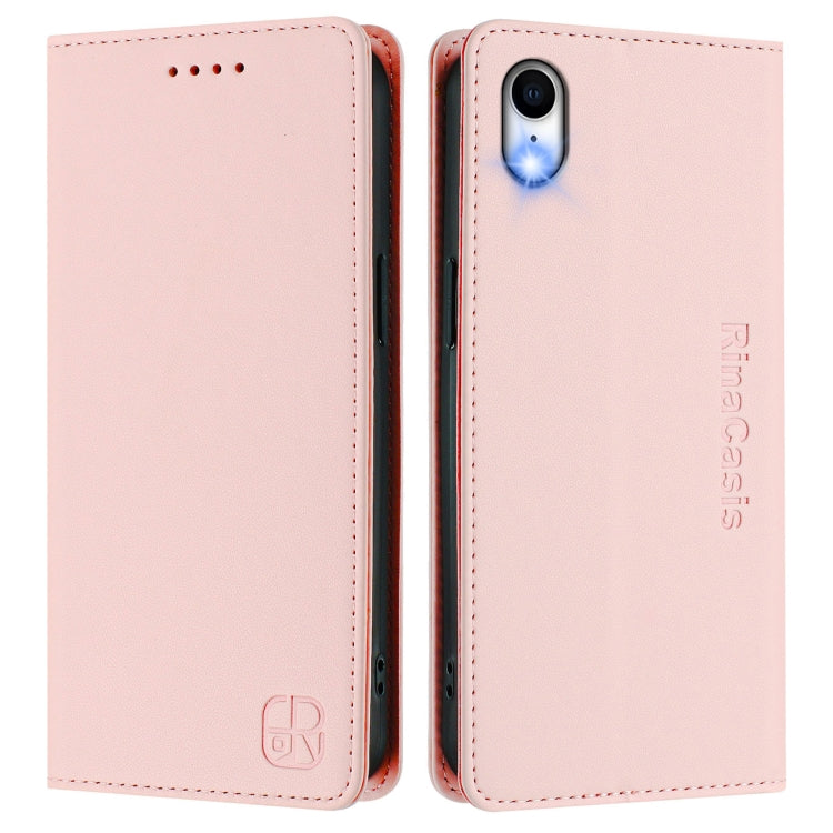 For iPhone XR RC01 Dual-Folded Magnetic Suction RFID Leather Phone Case