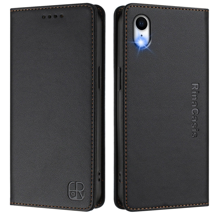 For iPhone XR RC01 Dual-Folded Magnetic Suction RFID Leather Phone Case