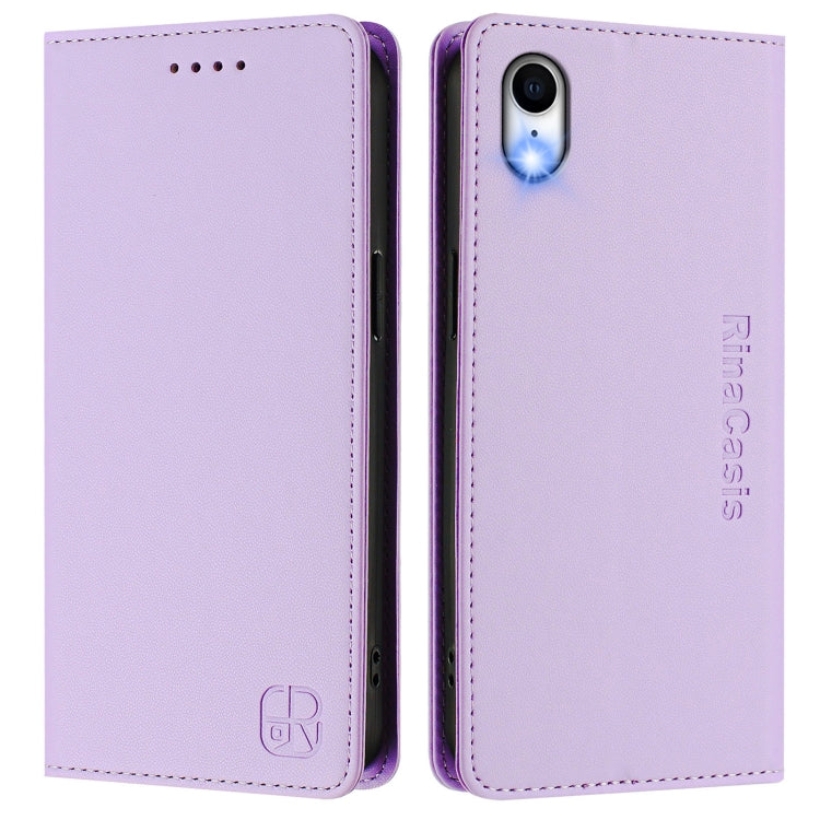 For iPhone XR RC01 Dual-Folded Magnetic Suction RFID Leather Phone Case