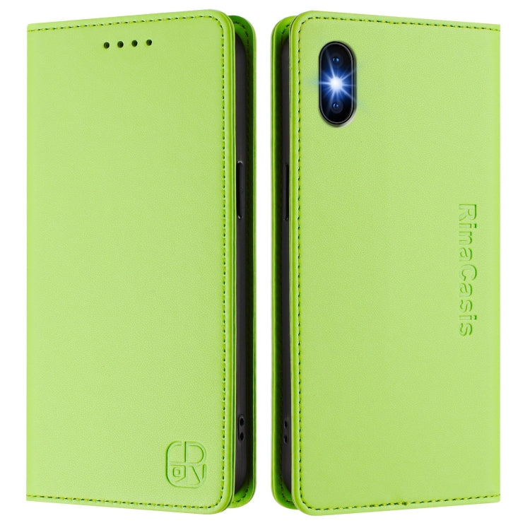 For iPhone XS Max RC01 Dual-Folded Magnetic Suction RFID Leather Phone Case