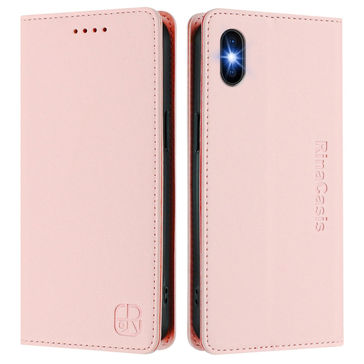 For iPhone XS Max RC01 Dual-Folded Magnetic Suction RFID Leather Phone Case