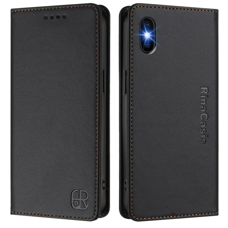 For iPhone XS Max RC01 Dual-Folded Magnetic Suction RFID Leather Phone Case