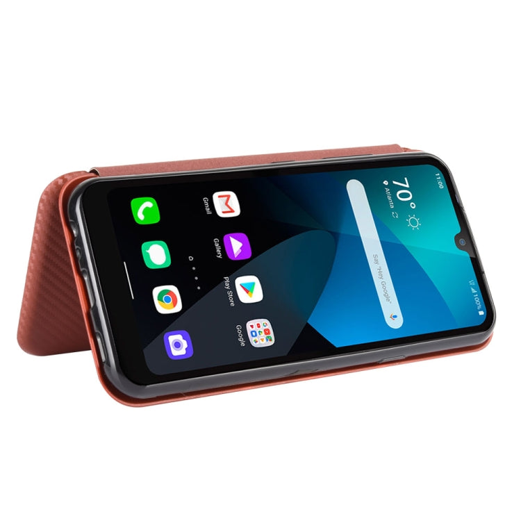 For LG Harmony 4 Carbon Fiber Texture Horizontal Flip TPU + PC + PU Leather Case with Card Slot