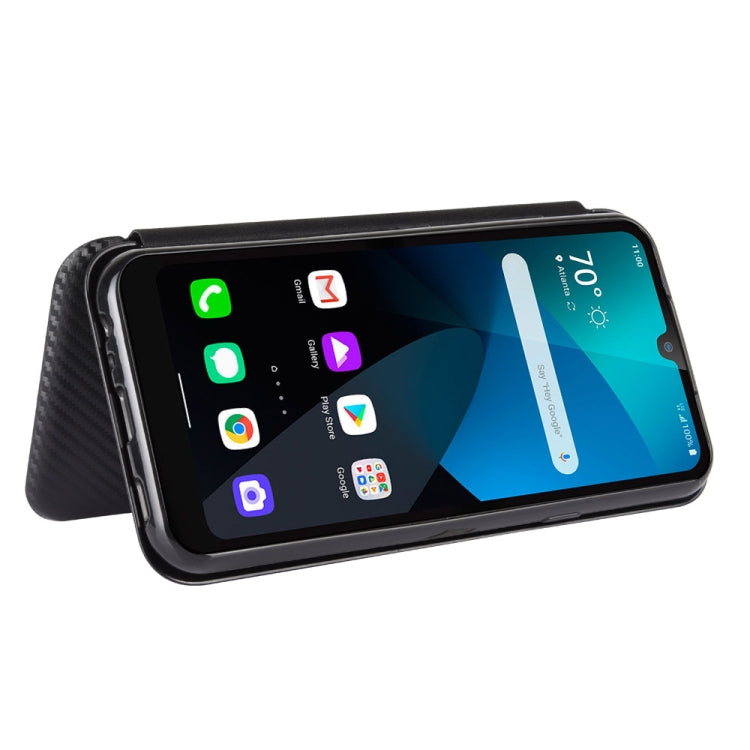 For LG Harmony 4 Carbon Fiber Texture Horizontal Flip TPU + PC + PU Leather Case with Card Slot