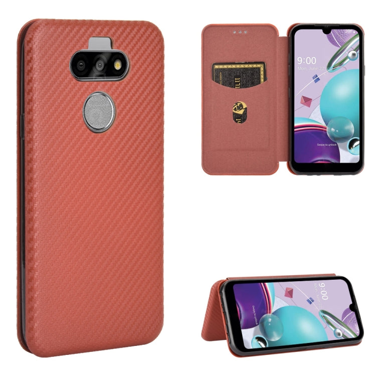 For LG K31 Carbon Fiber Texture Horizontal Flip TPU + PC + PU Leather Case with Card Slot