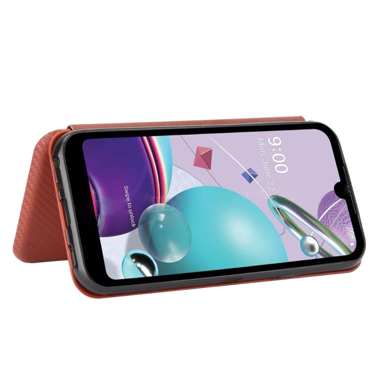 For LG K31 Carbon Fiber Texture Horizontal Flip TPU + PC + PU Leather Case with Card Slot