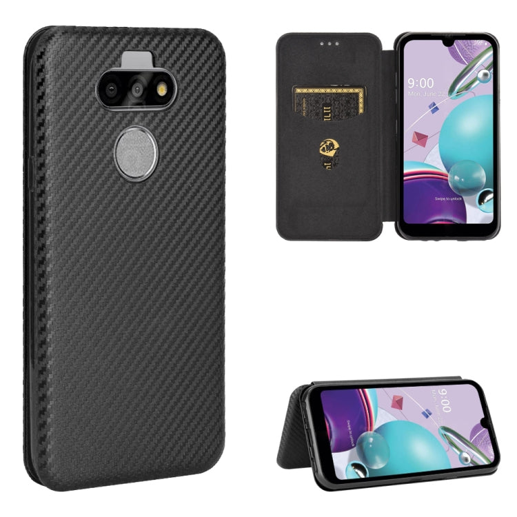 For LG K31 Carbon Fiber Texture Horizontal Flip TPU + PC + PU Leather Case with Card Slot