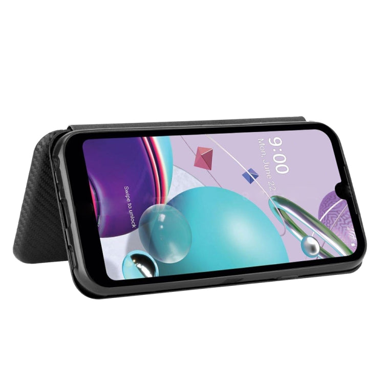 For LG K31 Carbon Fiber Texture Horizontal Flip TPU + PC + PU Leather Case with Card Slot