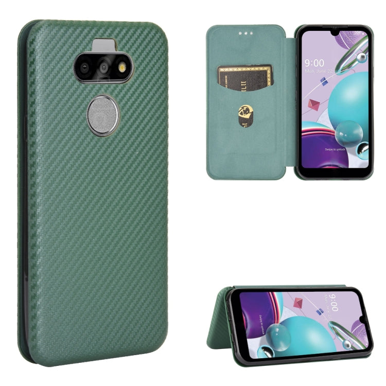 For LG K31 Carbon Fiber Texture Horizontal Flip TPU + PC + PU Leather Case with Card Slot