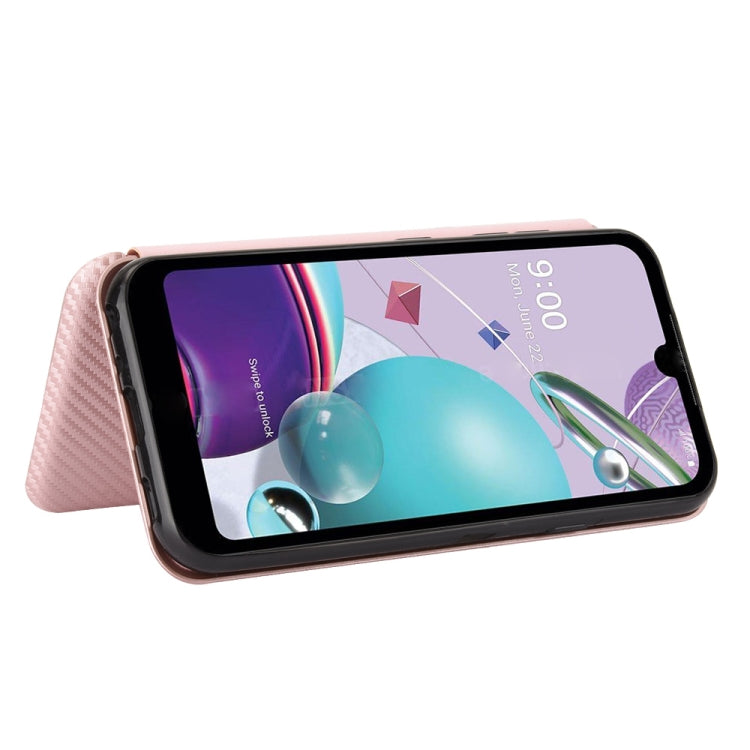 For LG K31 Carbon Fiber Texture Horizontal Flip TPU + PC + PU Leather Case with Card Slot
