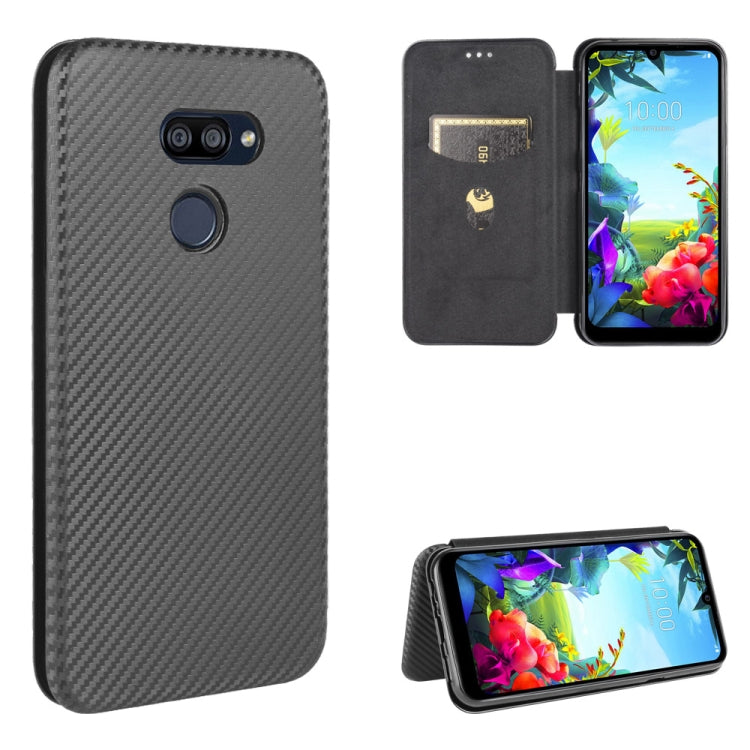 For LG K40S Carbon Fiber Texture Horizontal Flip TPU + PC + PU Leather Case with Card Slot