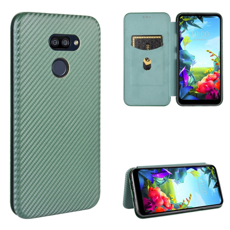 For LG K40S Carbon Fiber Texture Horizontal Flip TPU + PC + PU Leather Case with Card Slot