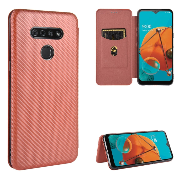 For LG K51 / Q51 Carbon Fiber Texture Horizontal Flip TPU + PC + PU Leather Case with Card Slot