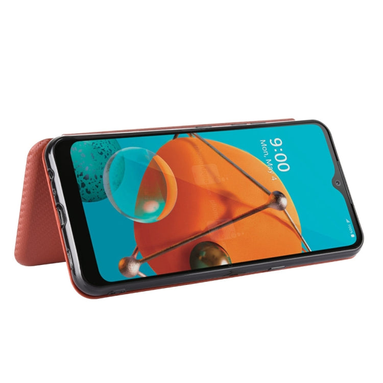 For LG K51 / Q51 Carbon Fiber Texture Horizontal Flip TPU + PC + PU Leather Case with Card Slot