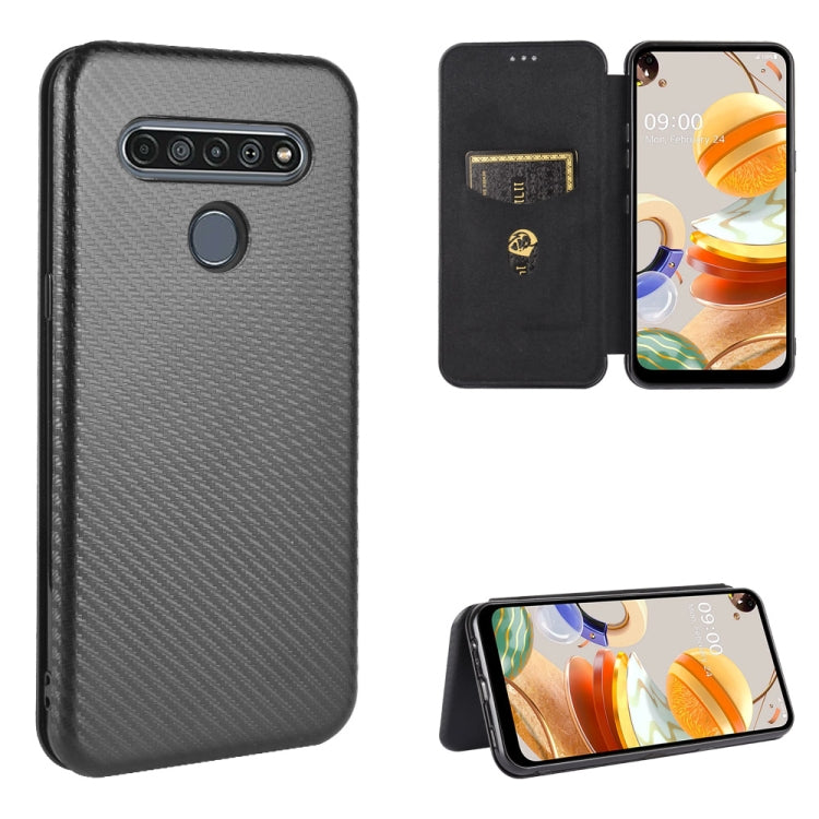 For LG K61 / Q61 Carbon Fiber Texture Horizontal Flip TPU + PC + PU Leather Case with Card Slot
