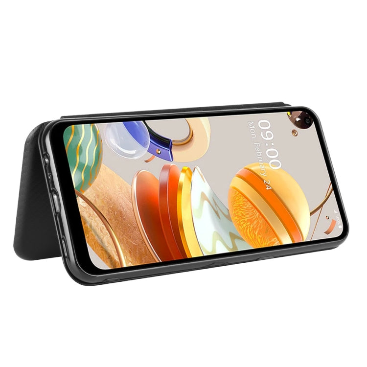 For LG K61 / Q61 Carbon Fiber Texture Horizontal Flip TPU + PC + PU Leather Case with Card Slot