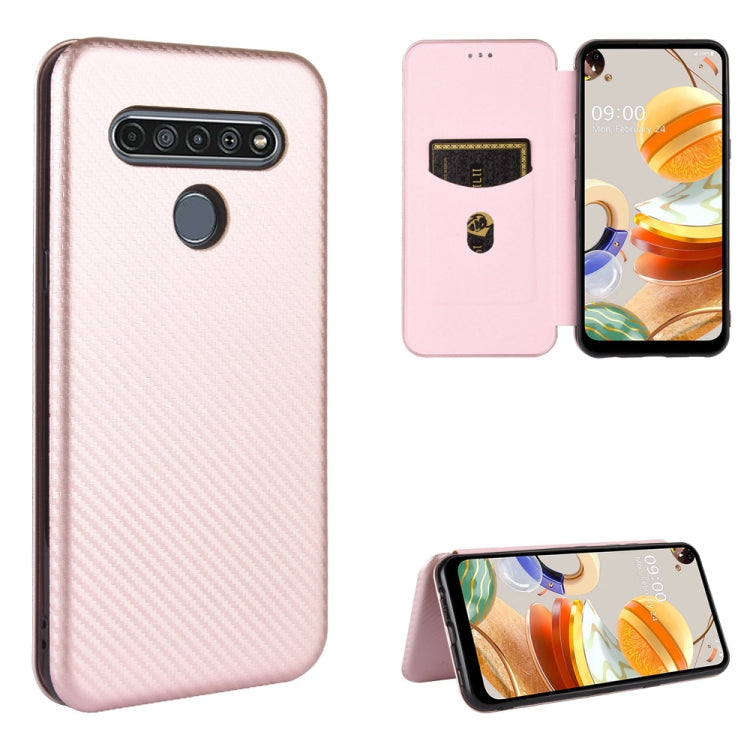 For LG K61 / Q61 Carbon Fiber Texture Horizontal Flip TPU + PC + PU Leather Case with Card Slot