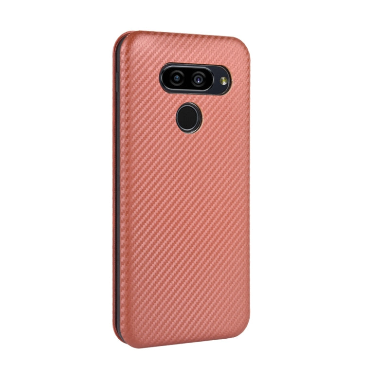 For LG Q70 Carbon Fiber Texture Horizontal Flip TPU + PC + PU Leather Case with Card Slot