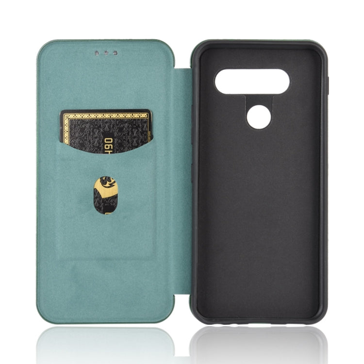 For LG Q70 Carbon Fiber Texture Horizontal Flip TPU + PC + PU Leather Case with Card Slot