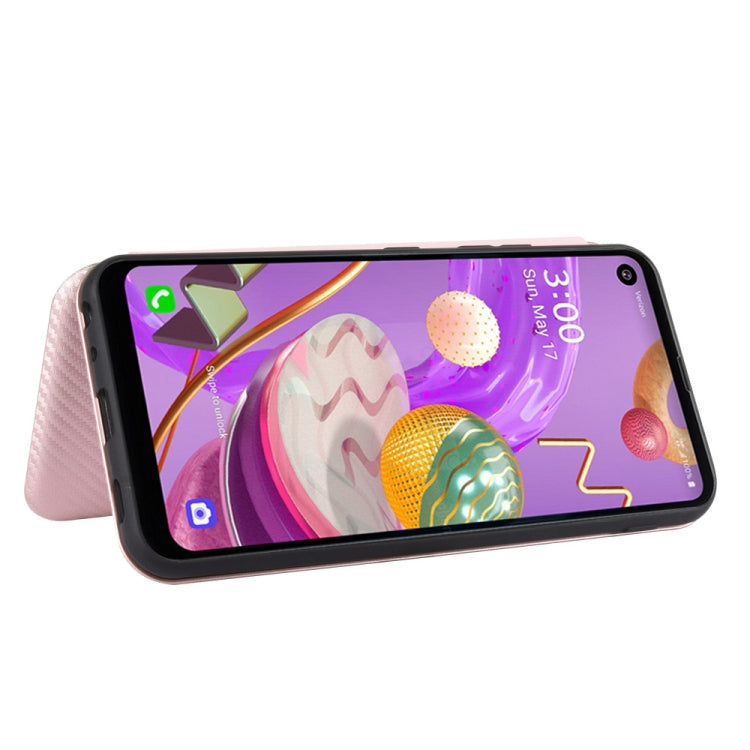 For LG Q70 Carbon Fiber Texture Horizontal Flip TPU + PC + PU Leather Case with Card Slot