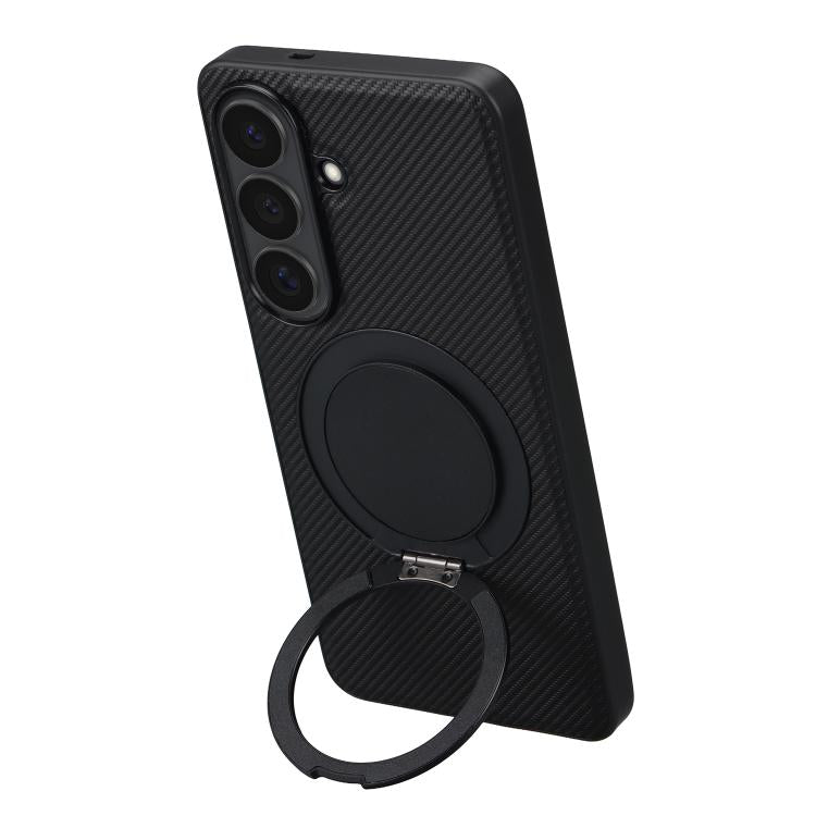 For Samsung Galaxy S26 5G ViLi TCY Series Kevlar Leather Texture Rotating Holder Phone Case - Black