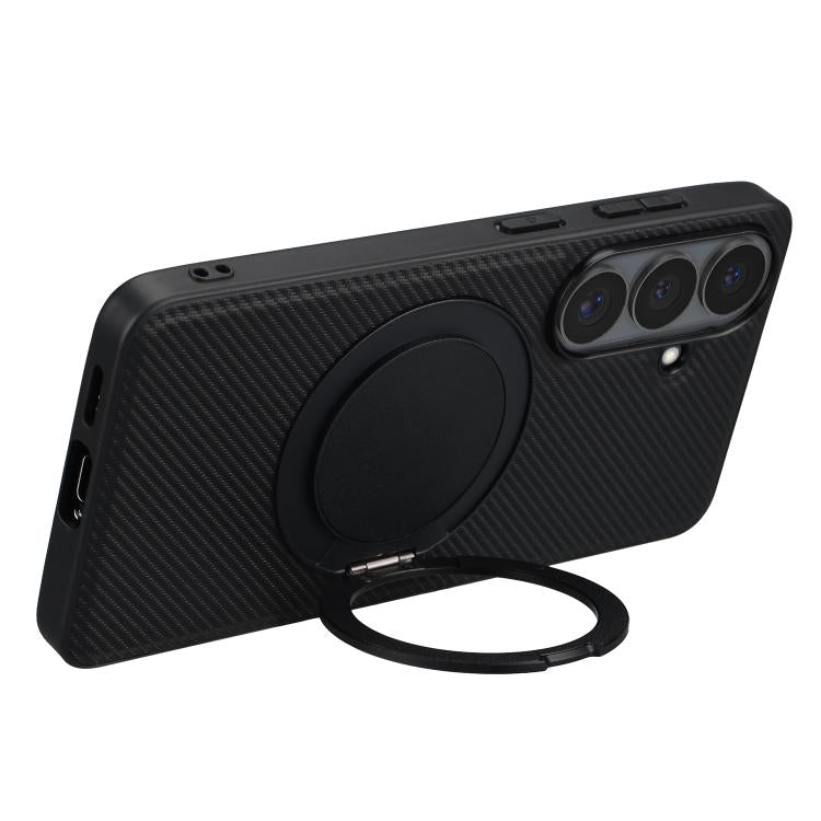 For Samsung Galaxy S26 5G ViLi TCY Series Kevlar Leather Texture Rotating Holder Phone Case - Black