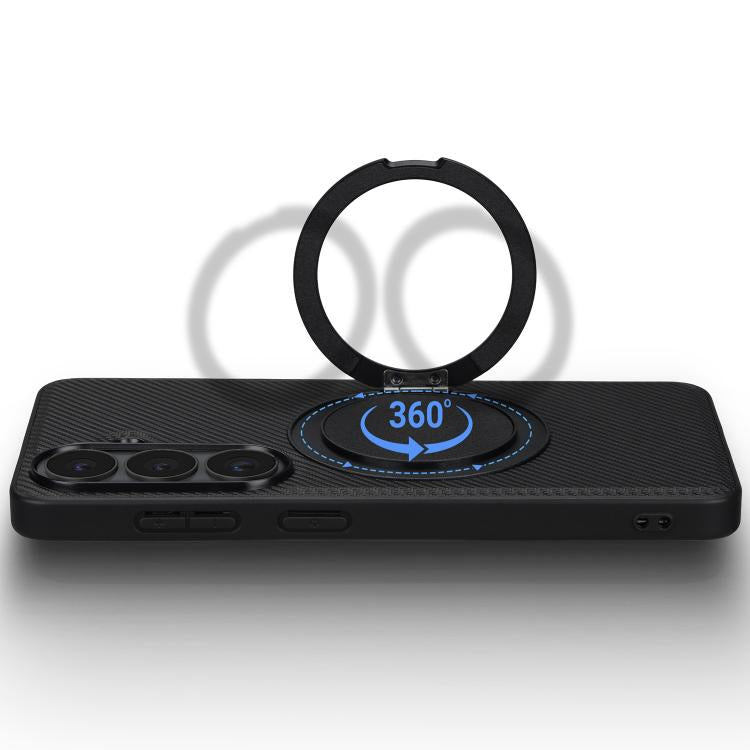For Samsung Galaxy S26 5G ViLi TCY Series Kevlar Leather Texture Rotating Holder Phone Case - Black