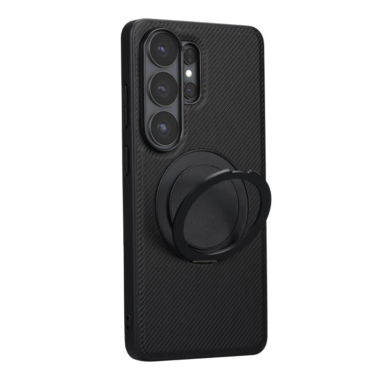 For Samsung Galaxy S26 Ultra 5G ViLi TCY Series Kevlar Leather Texture Rotating Holder Phone Case - Black