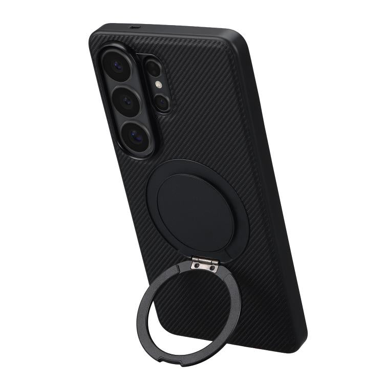 For Samsung Galaxy S26 Ultra 5G ViLi TCY Series Kevlar Leather Texture Rotating Holder Phone Case - Black