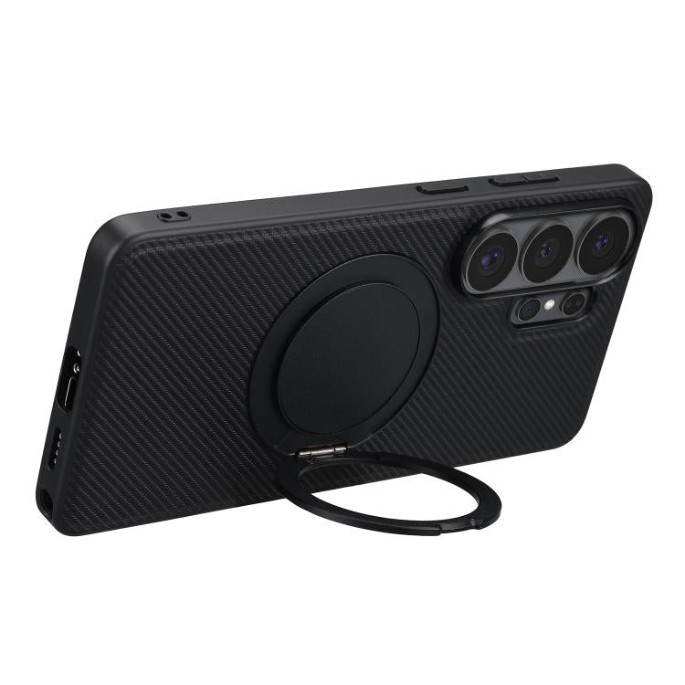 For Samsung Galaxy S26 Ultra 5G ViLi TCY Series Kevlar Leather Texture Rotating Holder Phone Case - Black